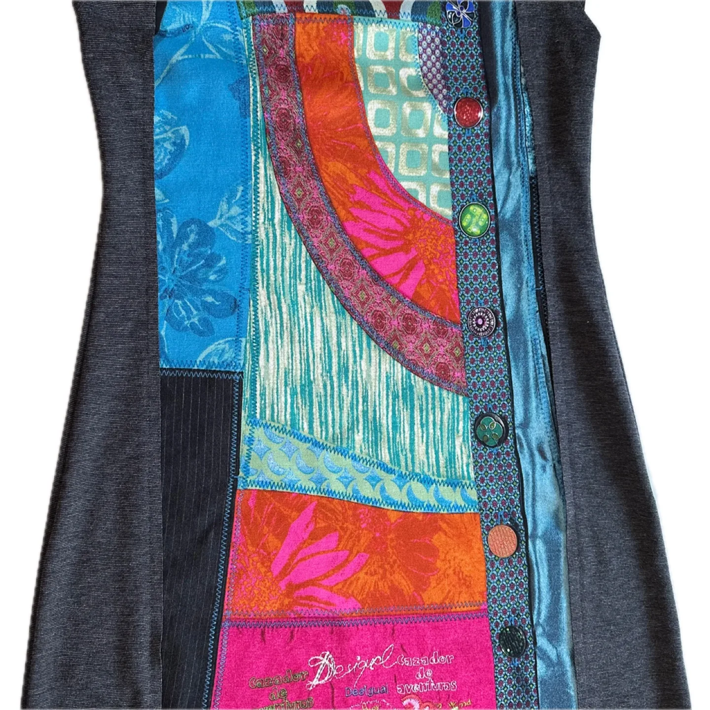 Desigual Patchwork Dress Geometric Pattern Grey Blue Size Small image indicator(5)