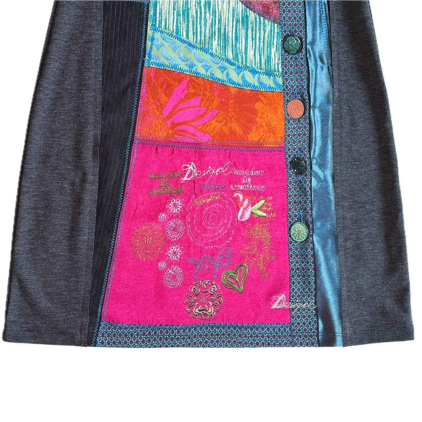 Desigual Patchwork Dress Geometric Pattern Grey Blue Size Small image indicator(7)