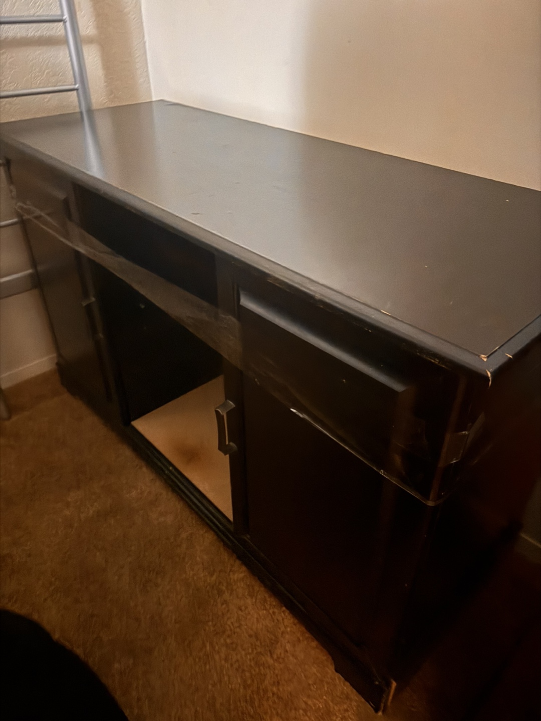 Black Wooden TV stand with shelves