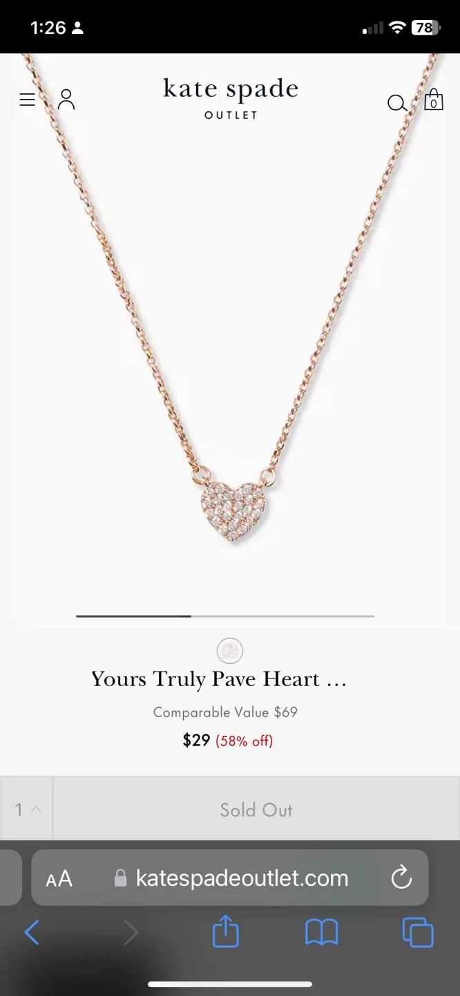 Kate Spade Pave Heart Necklace thumbnail