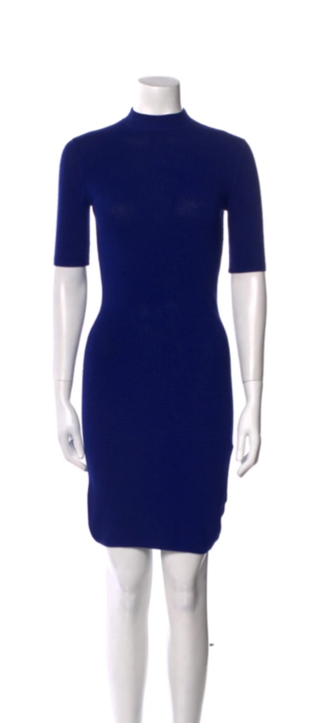 Alexander Wang Mock Neck Blue Knit Dress - Xs