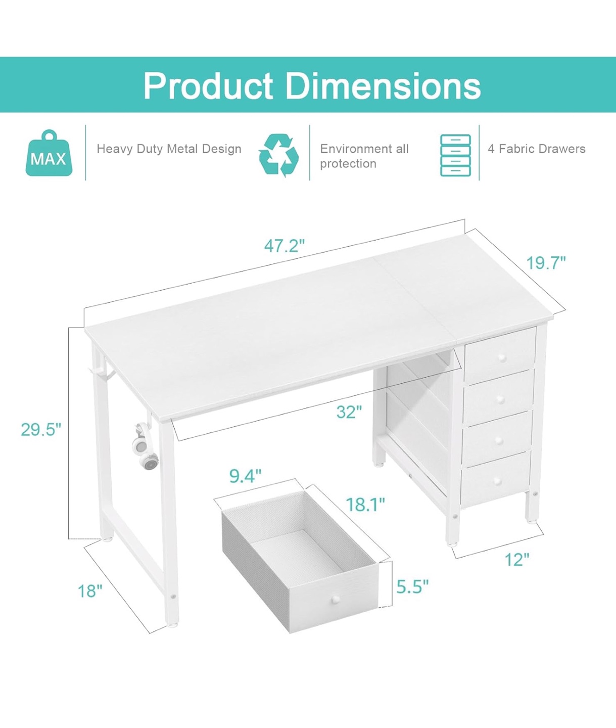 White Computer Desk with 4 Drawers - photo 2
