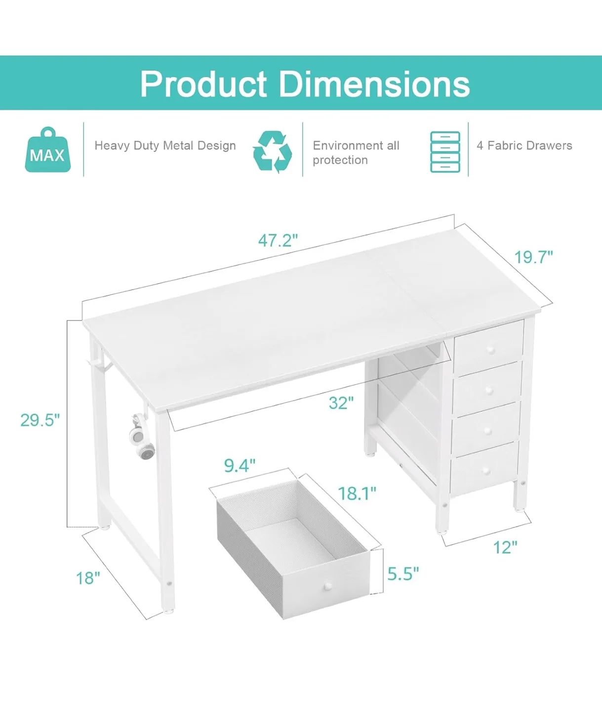 White Computer Desk with 4 Drawers image indicator(2)