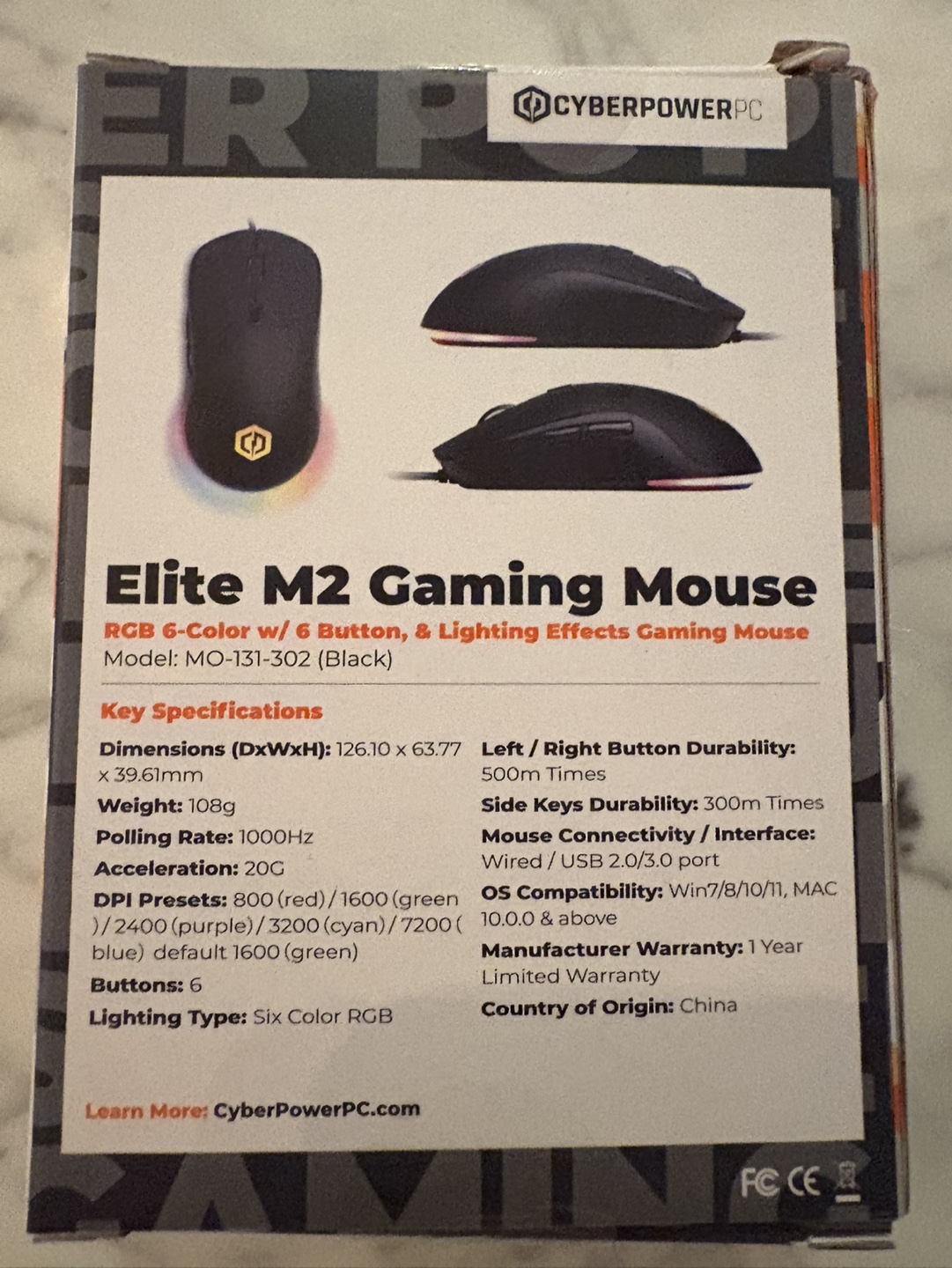 (Unopened) CyberPowerPC Elite M2 Wired Gaming Mouse