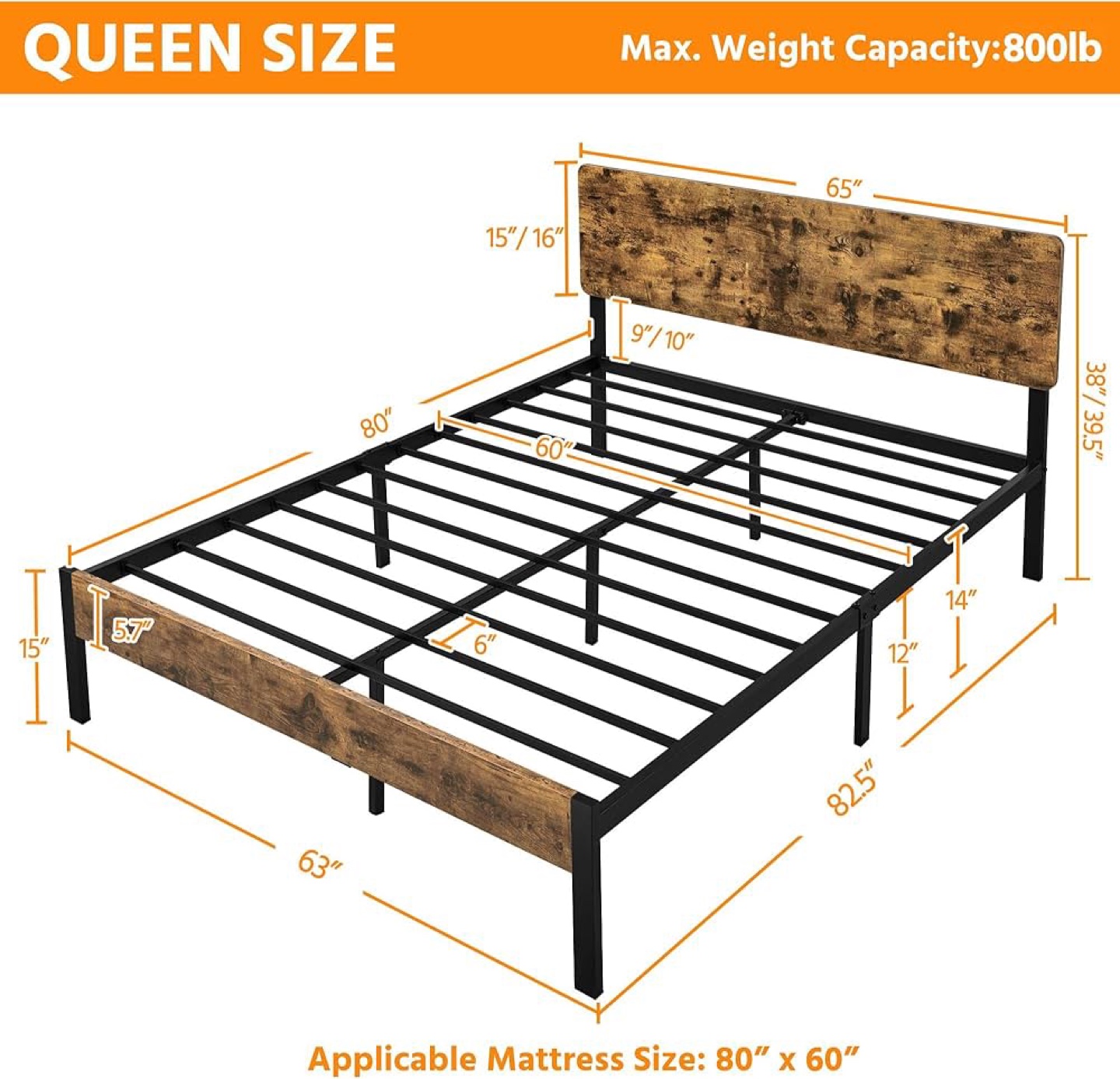 Open Box Yaheetech QUEEN Metal Bed Frame w/Headboard & Footboard - photo 2