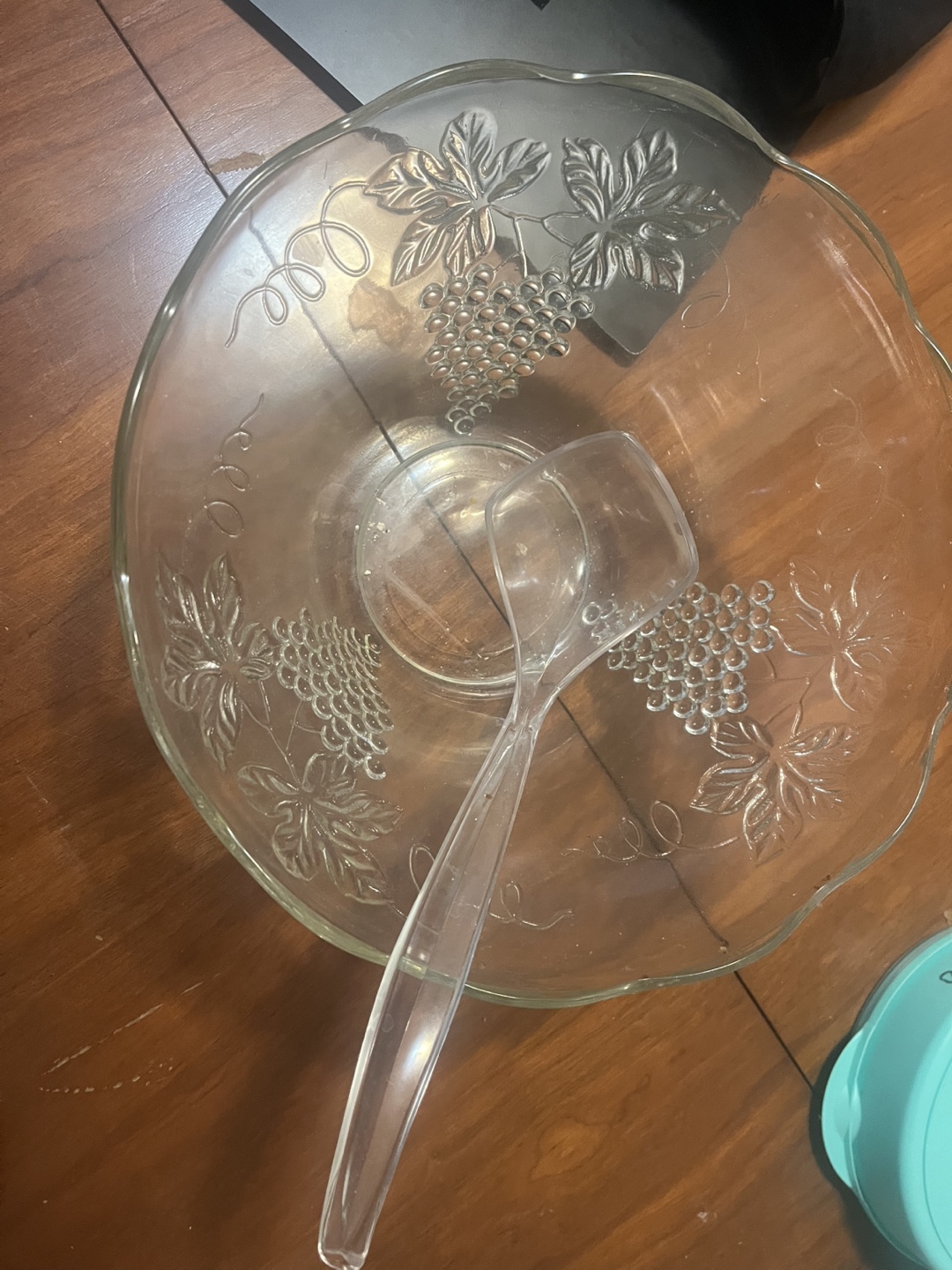 Vintage Glass Punch Bowl with Ladle