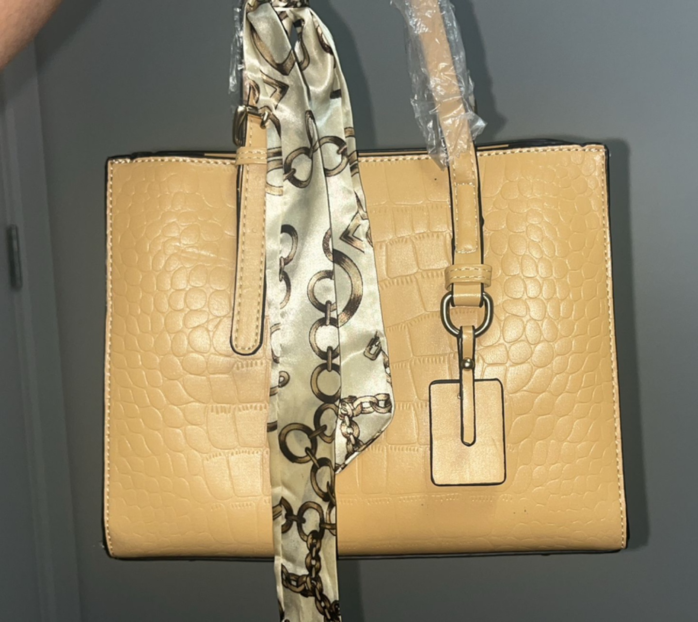 Tan Faux Leather Tote Bag