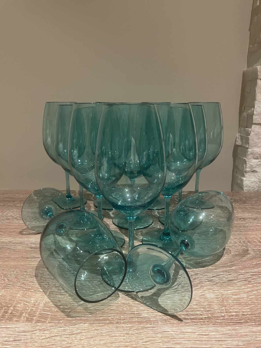 Set of 12 Aqua Blue Wine Glasses