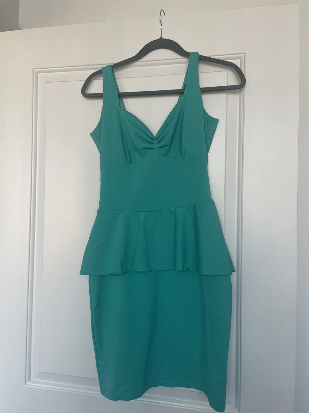 Green Fitted Dress with Ruffle Detail