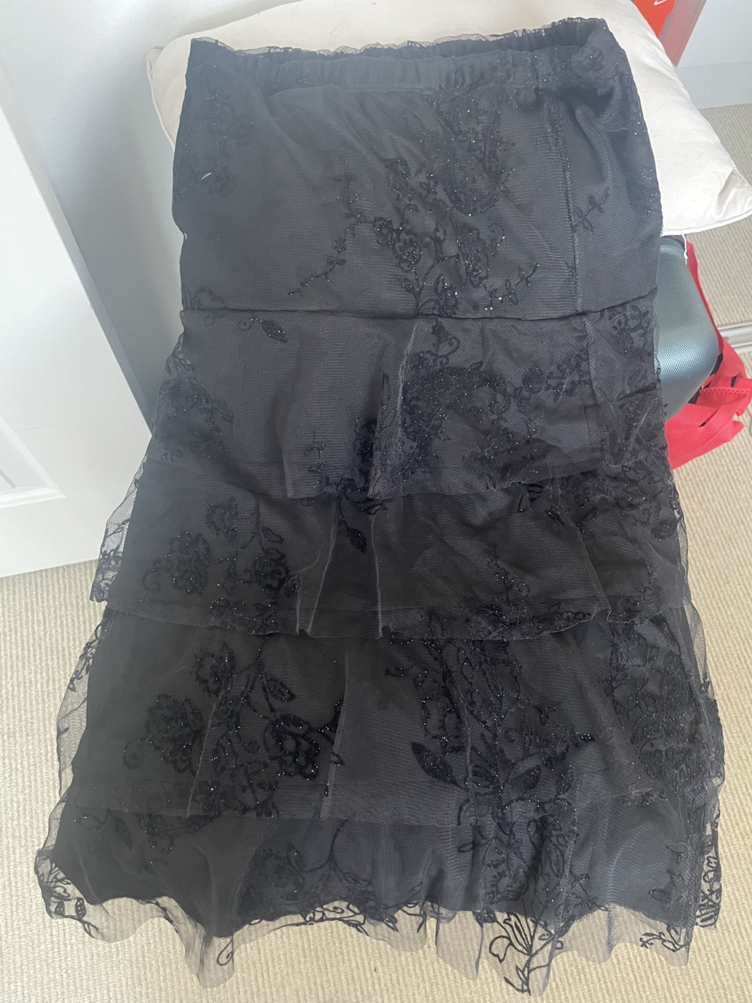 Black Strapless Dress with Floral Design - photo 2