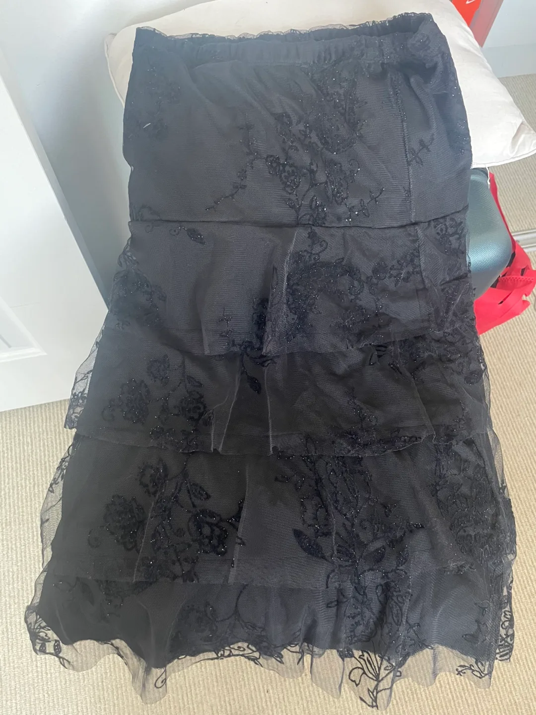 Black Strapless Dress with Floral Design image indicator(2)