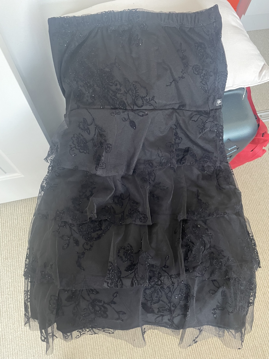 Black Strapless Dress with Floral Design