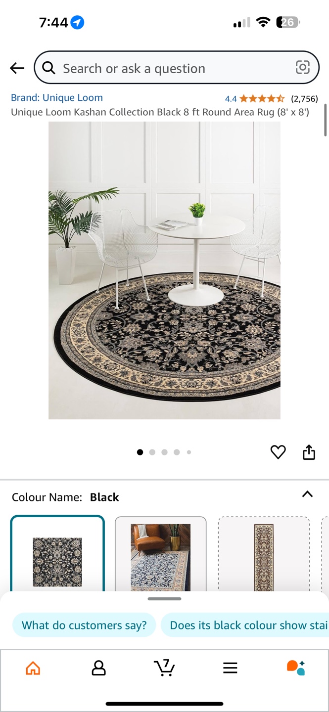 Unique Loom Kashan Collection Black 8 ft Round Area Rug - photo 2