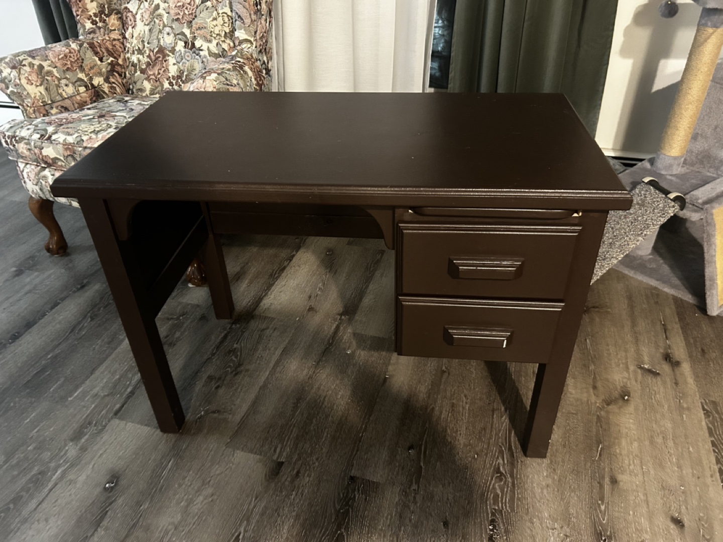 Dark Brown Wooden Desk with Two Drawers