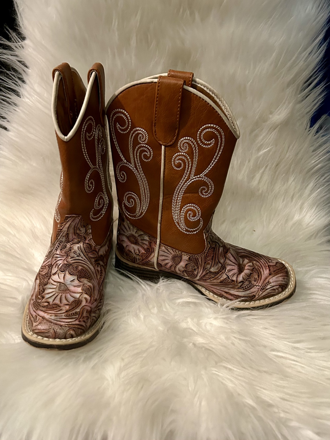 Girls' Brown and Pink Floral Cowboy Boots - photo 2