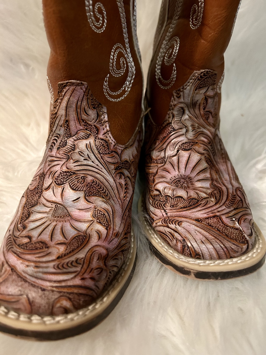 Girls' Brown and Pink Floral Cowboy Boots