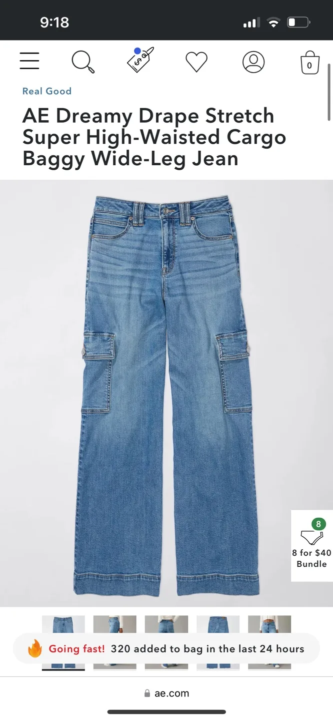 AE Stretch Super High-Waisted Cargo Baggy Wide-Leg Jean thumbnail