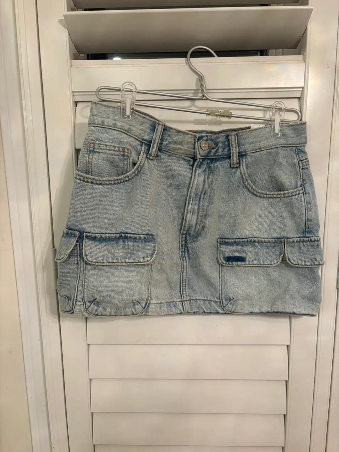 Light Wash Denim Cargo Mini Skirt thumbnail