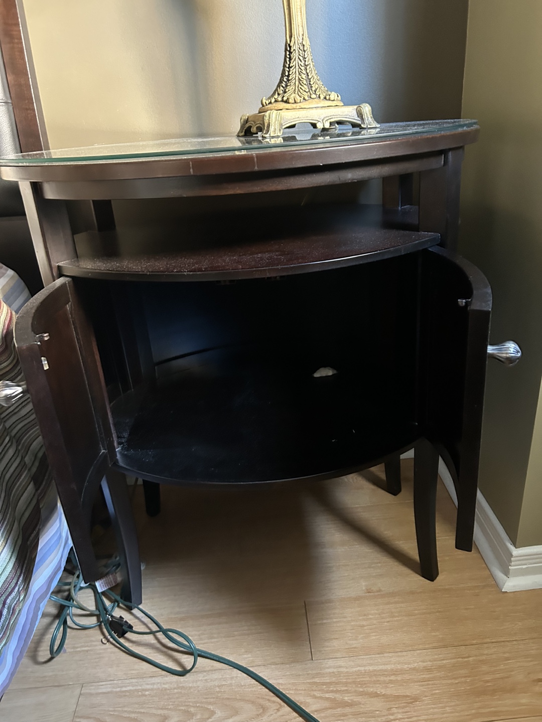 Dark Wood Nightstand with Glass Top - photo 3