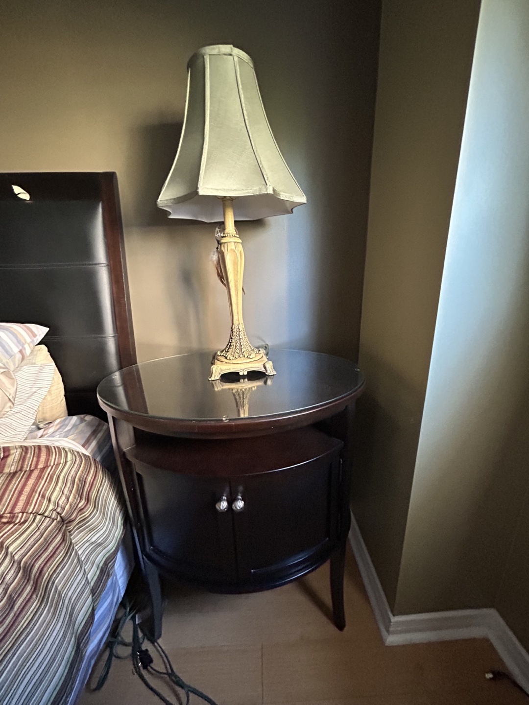 Dark Wood Nightstand with Glass Top