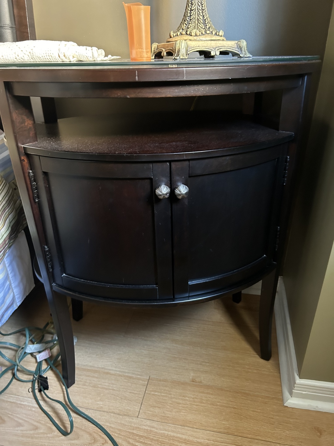 Dark Wood Nightstand with Glass Top - photo 4