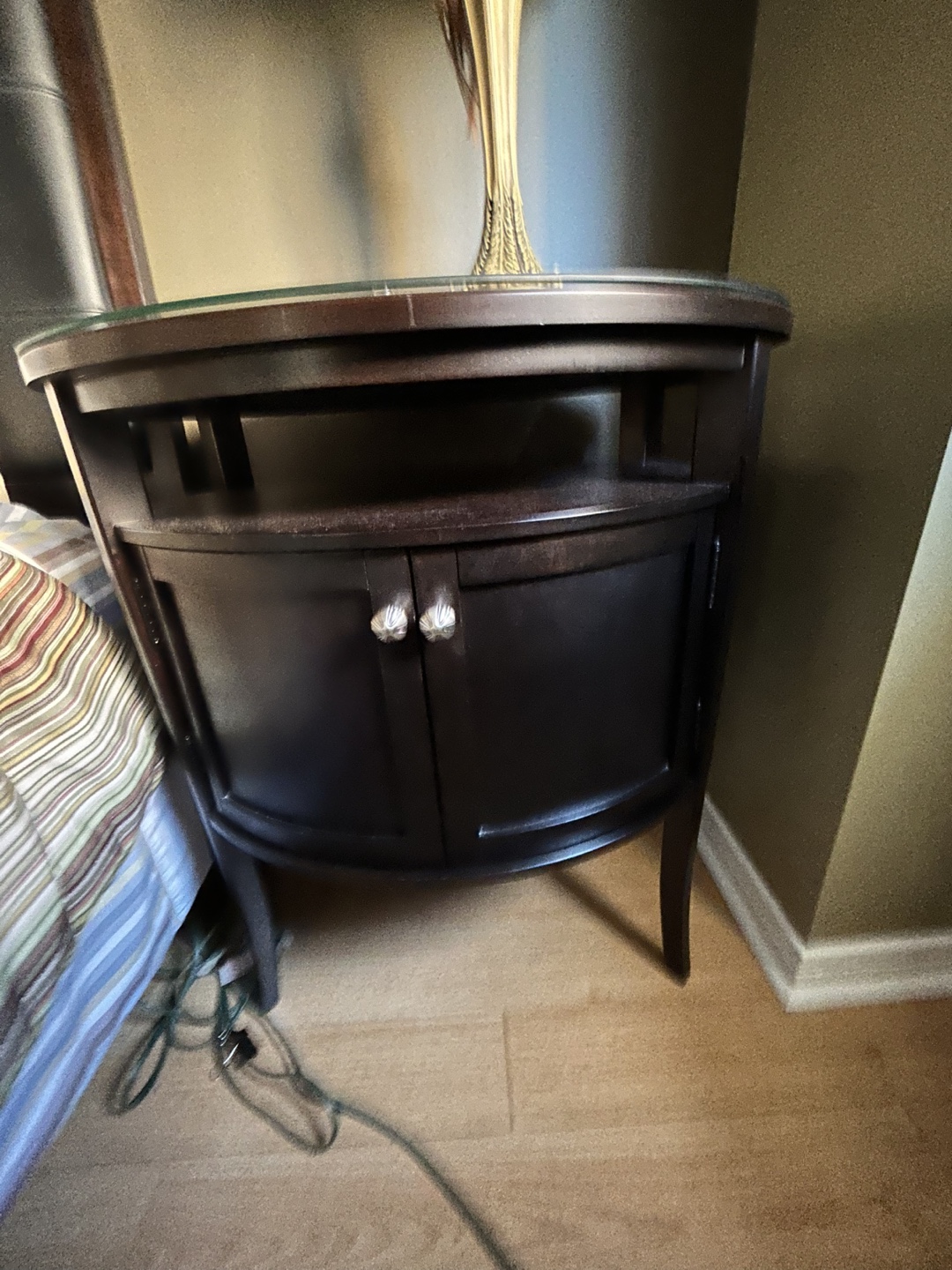 Dark Wood Nightstand with Glass Top - photo 2