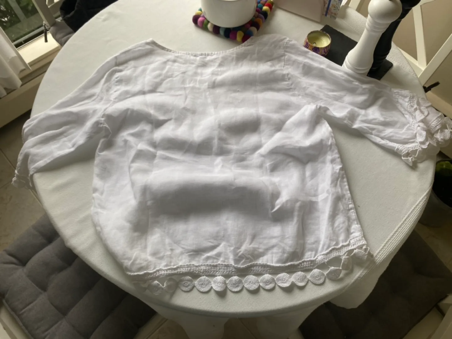White Linen Top with Crochet Detail image indicator(2)