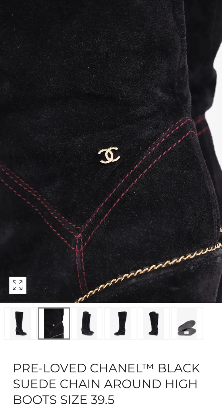 Authentic Chanel Black Suede Wedge Boots with receipt. image indicator(2)