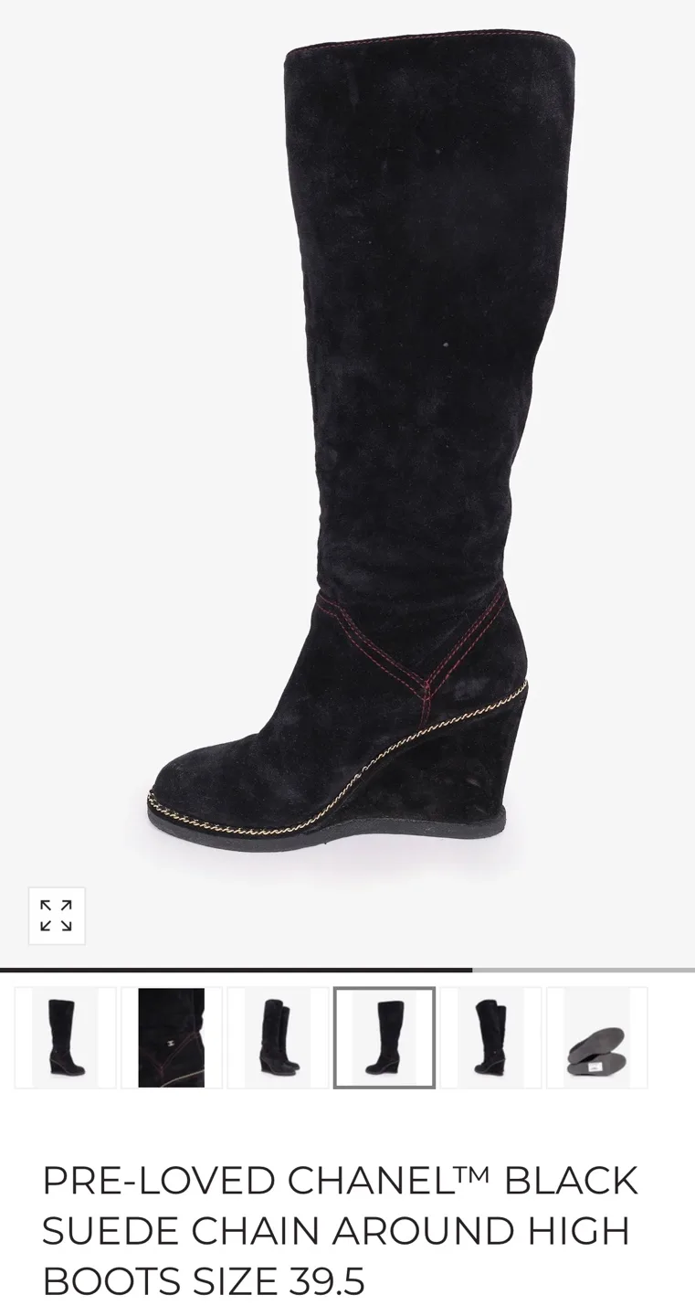 Authentic Chanel Black Suede Wedge Boots with receipt. image indicator(3)