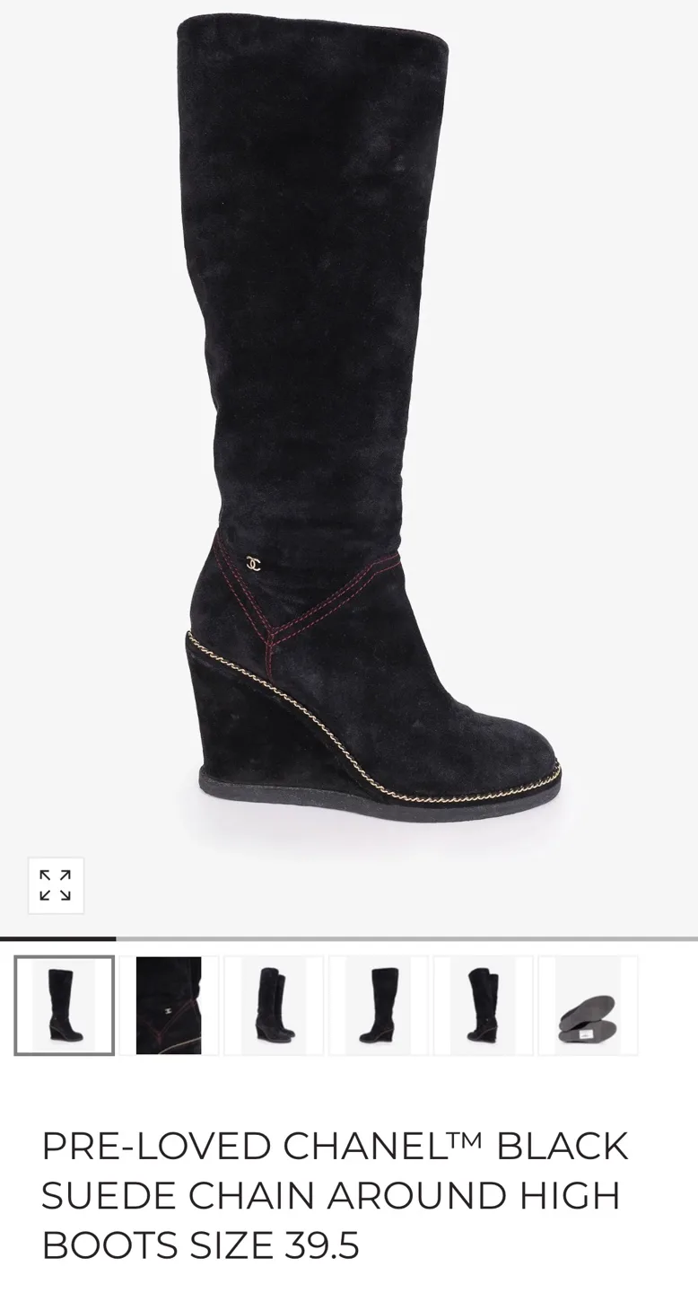 Authentic Chanel Black Suede Wedge Boots with receipt. image indicator(5)