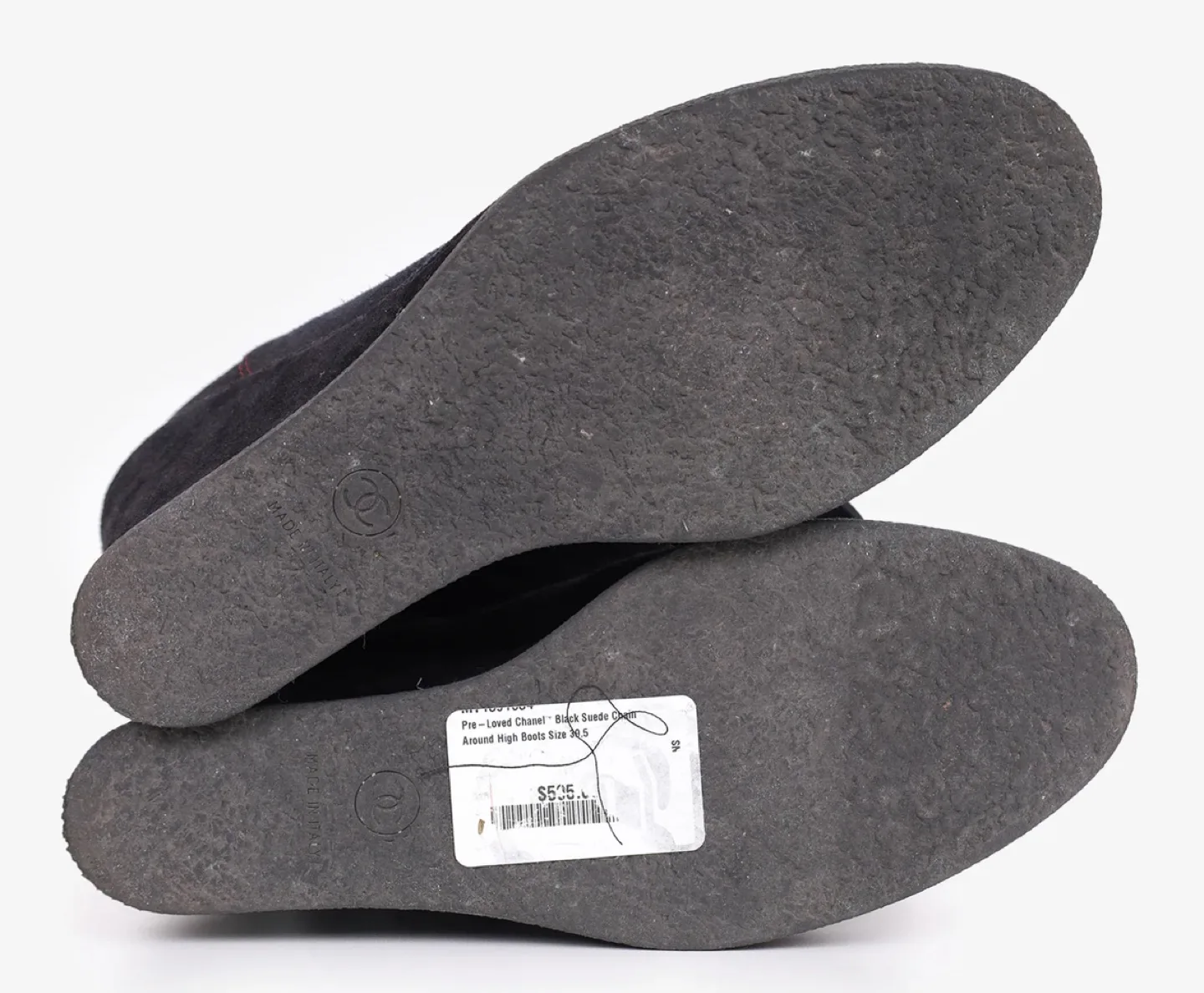 Authentic Chanel Black Suede Wedge Boots with receipt. image indicator(6)