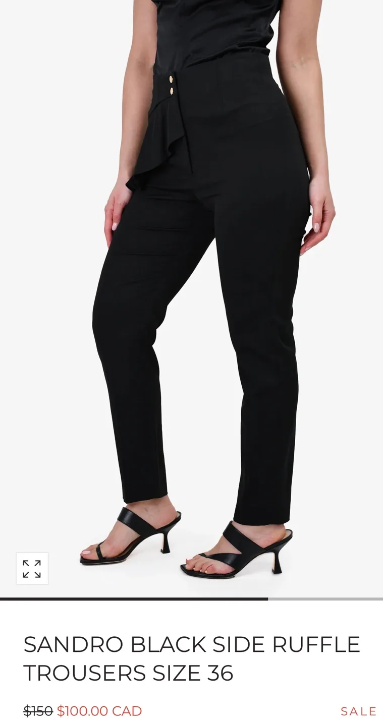 Sandro Black Side Ruffle Trousers Size 36 image indicator(2)