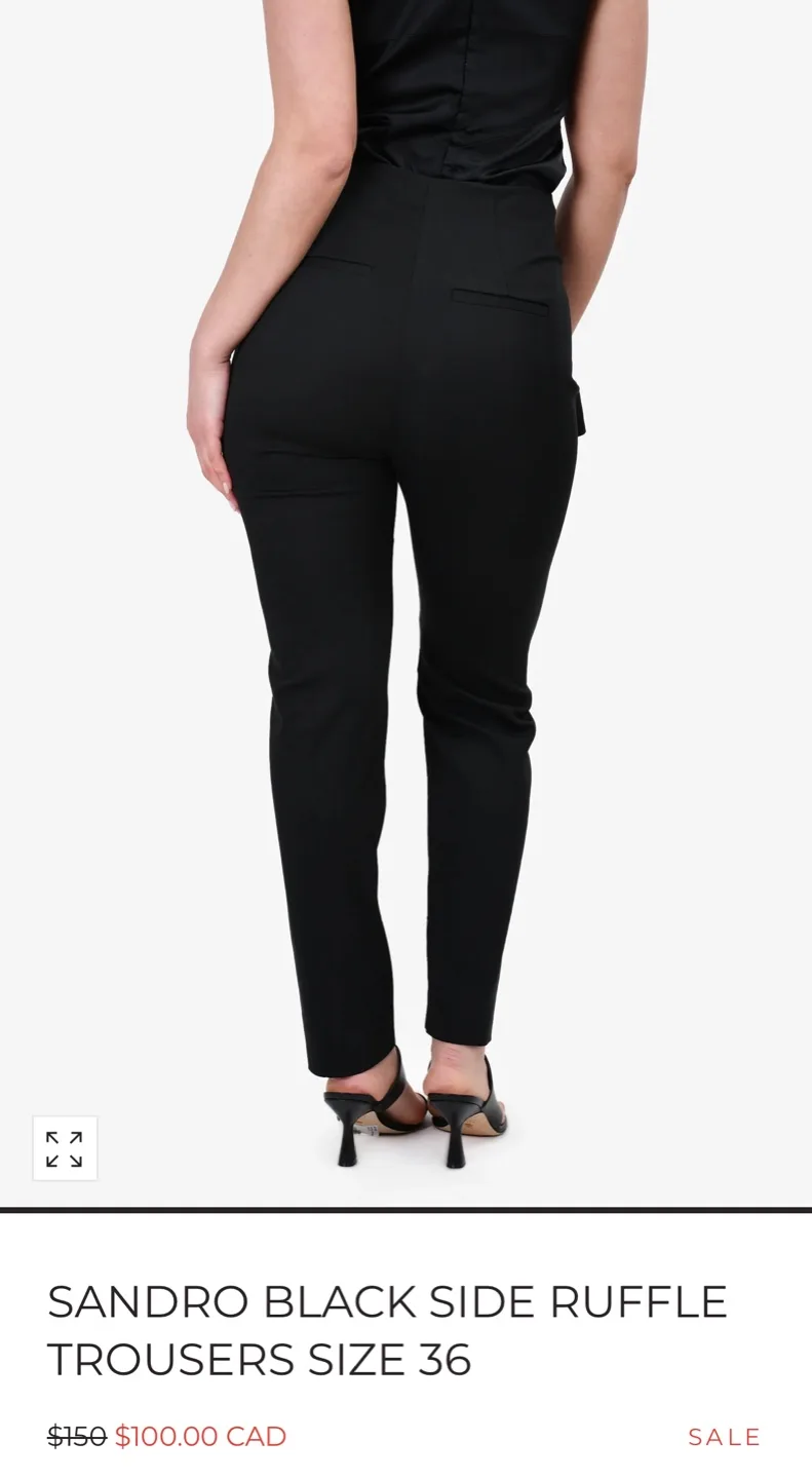 Sandro Black Side Ruffle Trousers Size 36 image indicator(3)