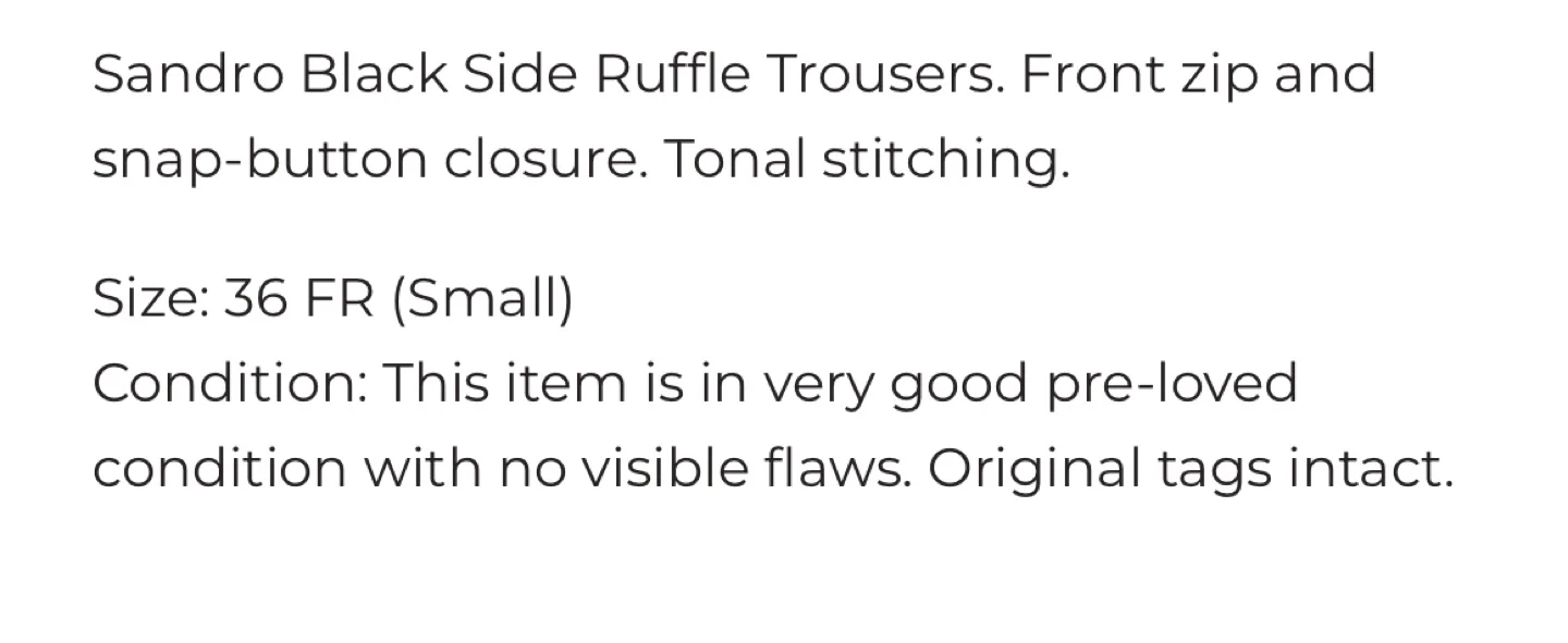 Sandro Black Side Ruffle Trousers Size 36 image indicator(4)