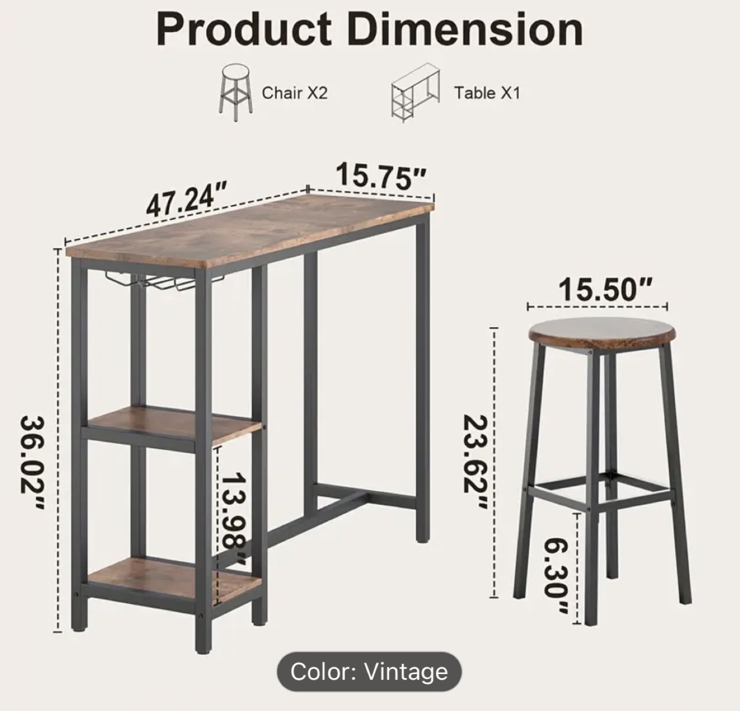Bar Table Set with Two Stools - photo 2