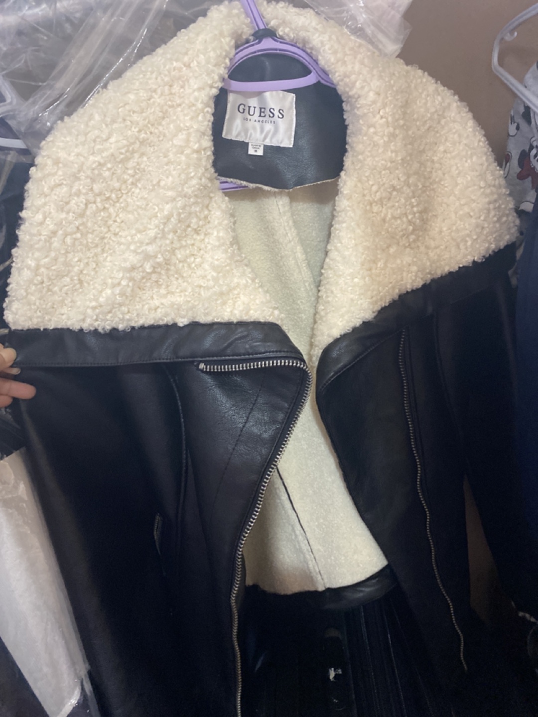 GUESS Black Leather Jacket with Faux Fur Collar - photo 4