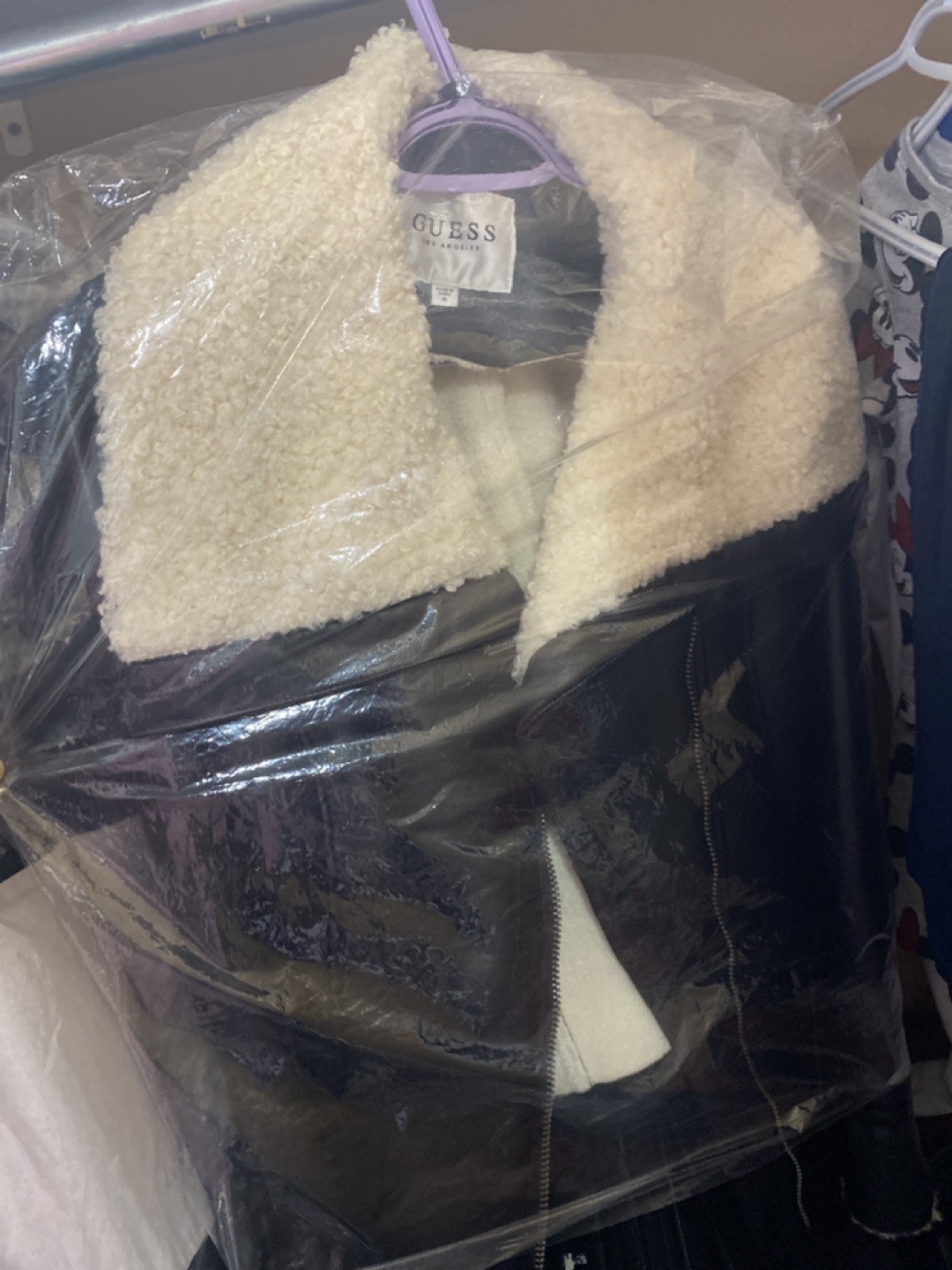 GUESS Black Leather Jacket with Faux Fur Collar - photo 2