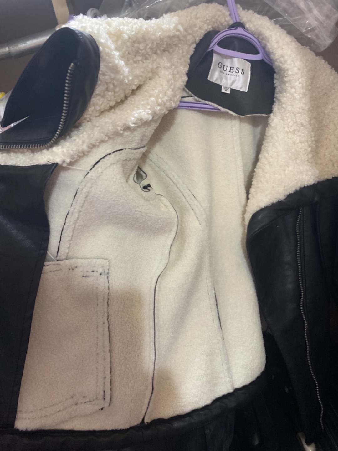GUESS Black Leather Jacket with Faux Fur Collar - photo 5