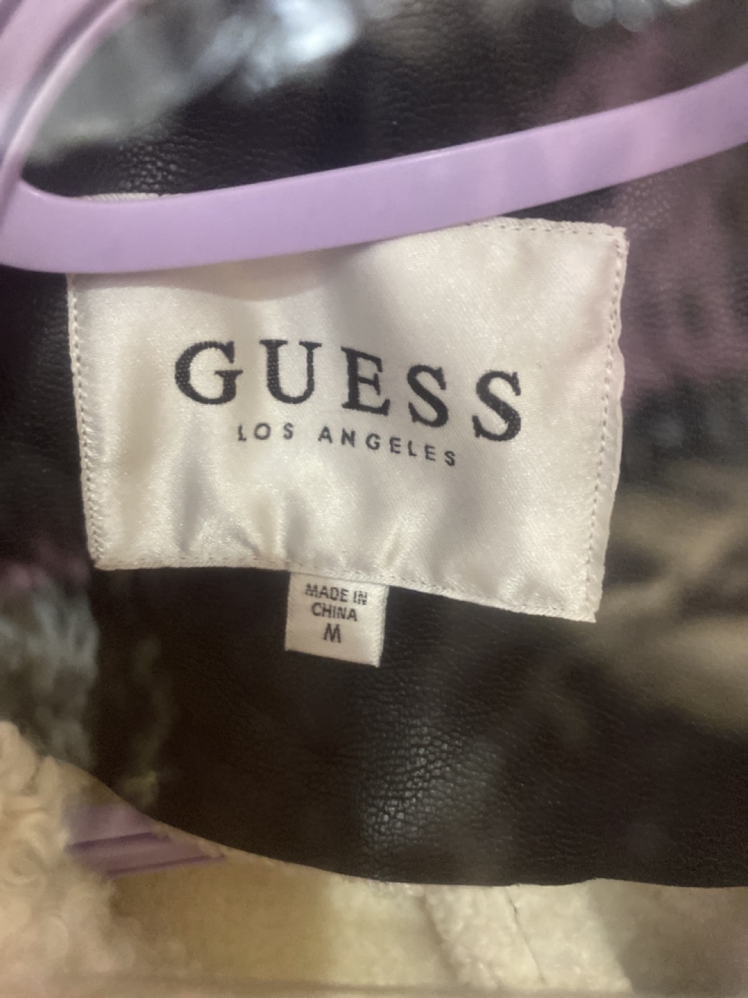 GUESS Black Leather Jacket with Faux Fur Collar