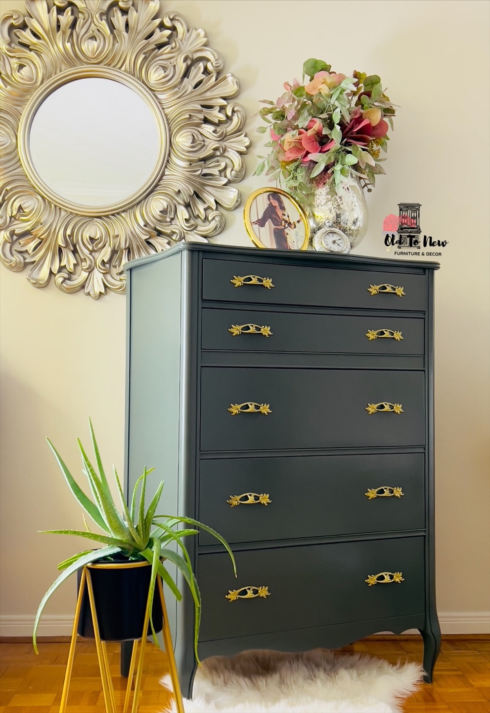 Vintage Green Dresser with Gold Hardware - photo 2
