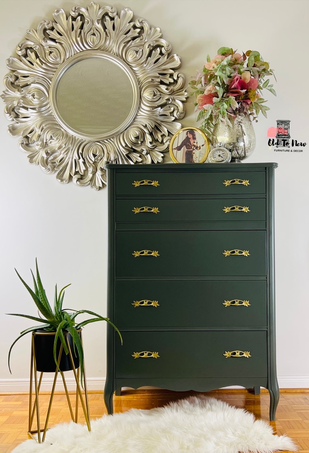 Vintage Green Dresser with Gold Hardware