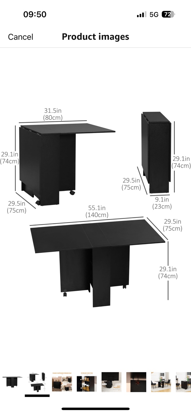 Black Folding Table with Storage