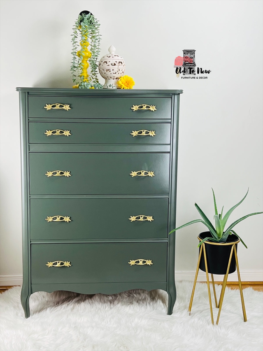 Vintage Green Dresser with Gold Hardware - photo 3