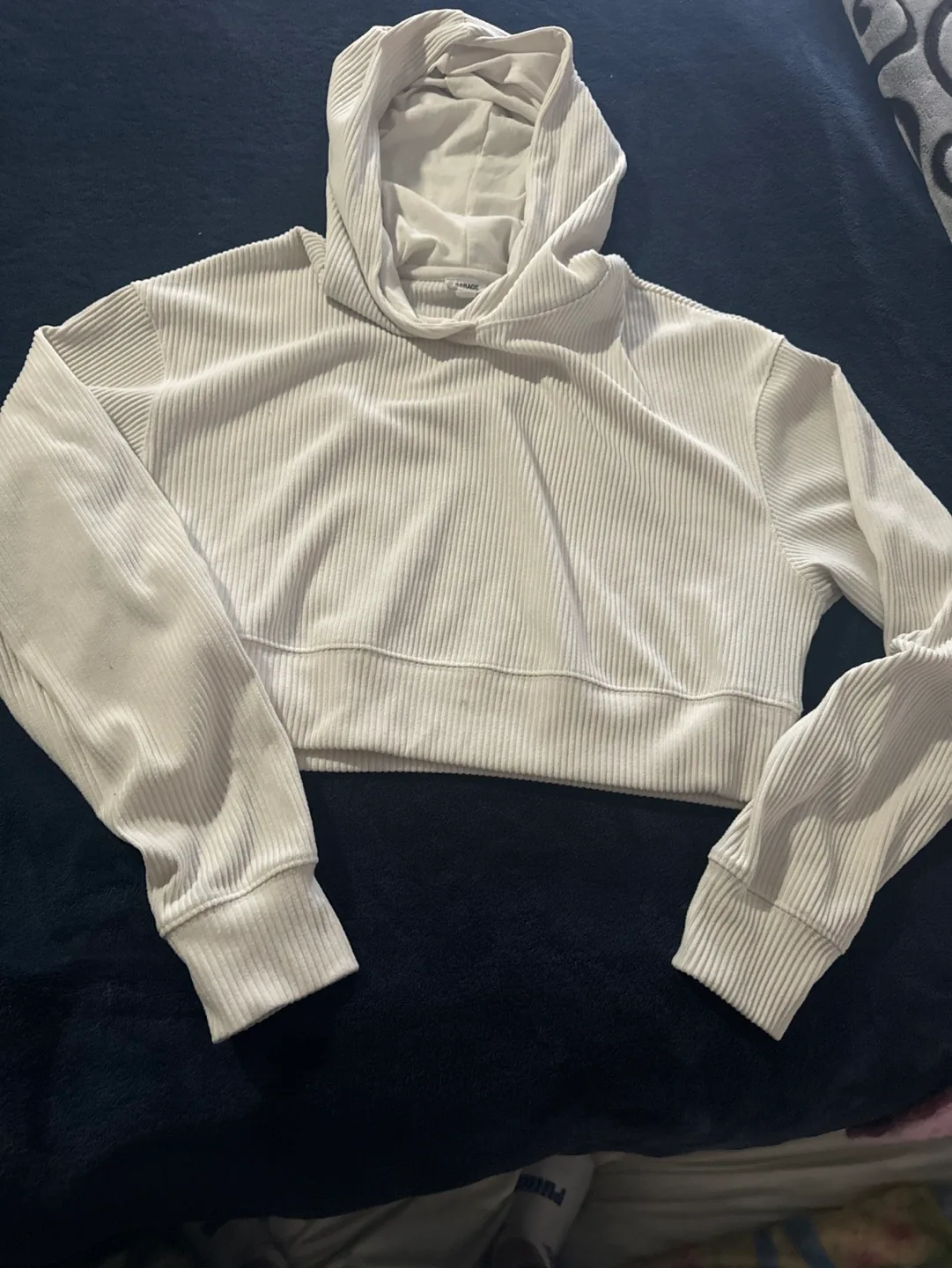 White Garage Cropped Hoodie #freecycle image indicator(3)
