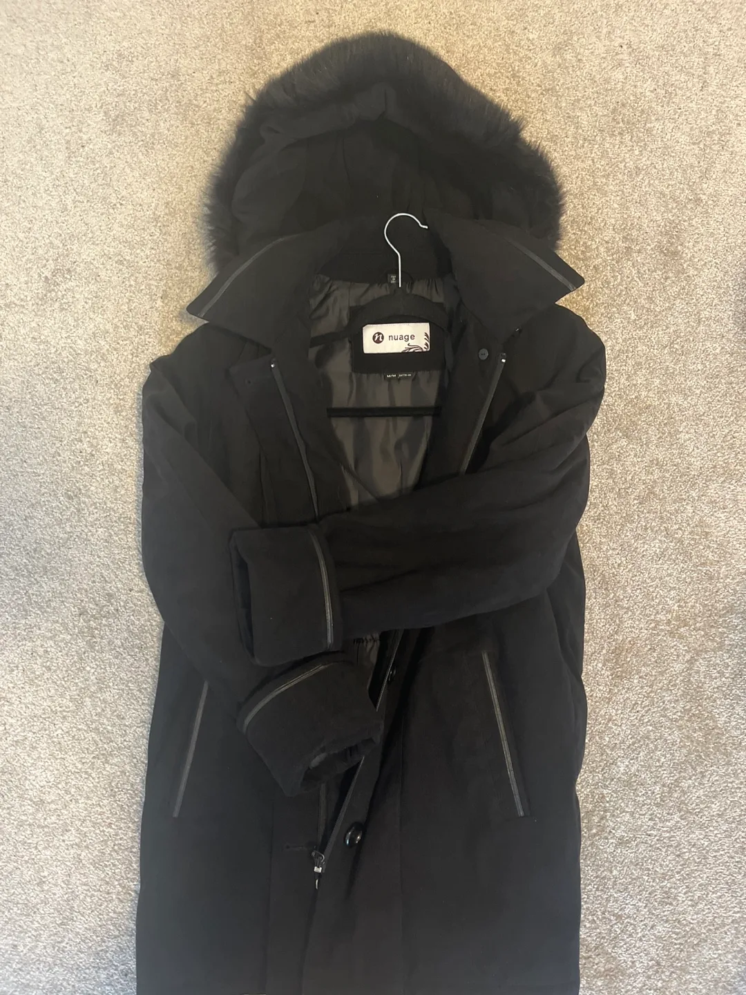 Nuage Black Winter Coat with Fur Hood image indicator(6)