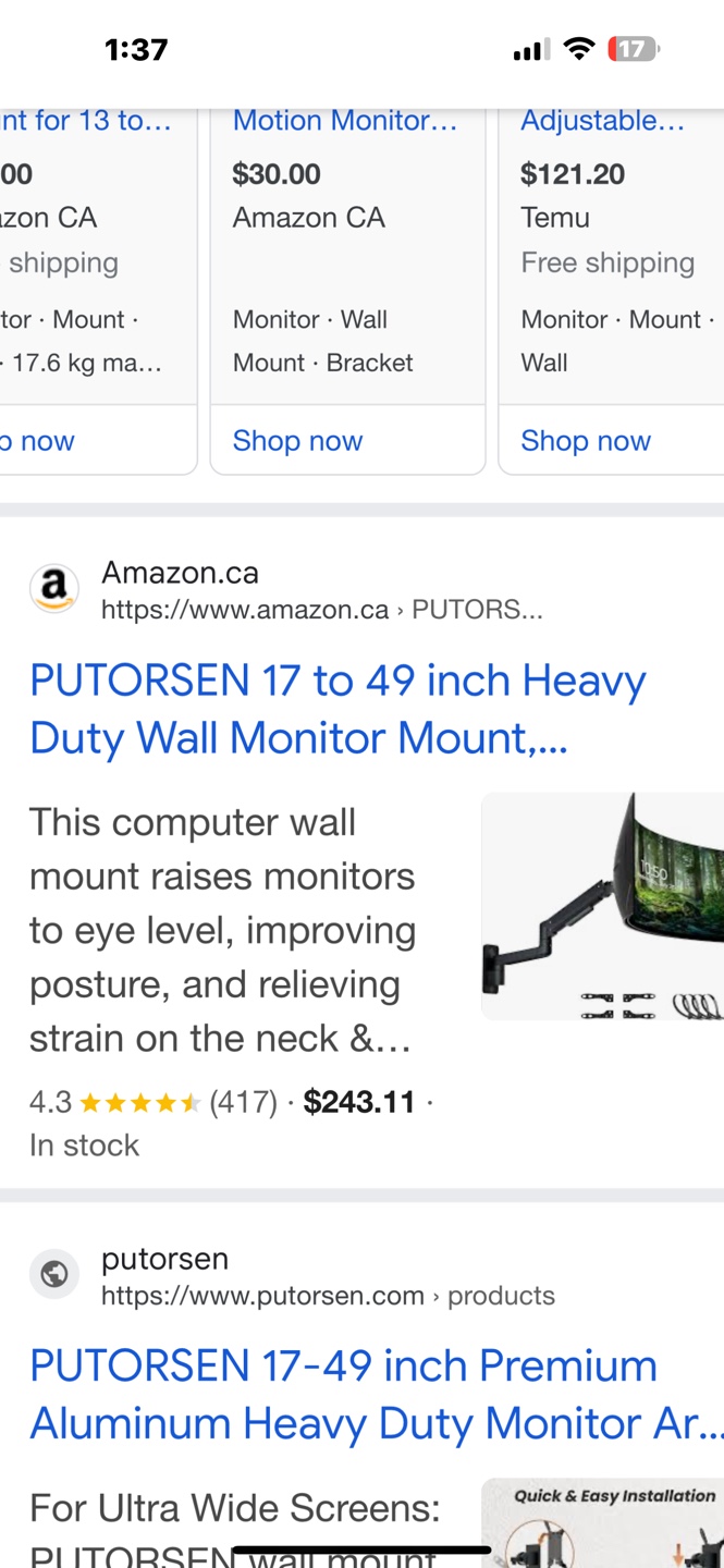 PUTORSEN 17 to 49 inch Heavy Duty Wall Mount - photo 2