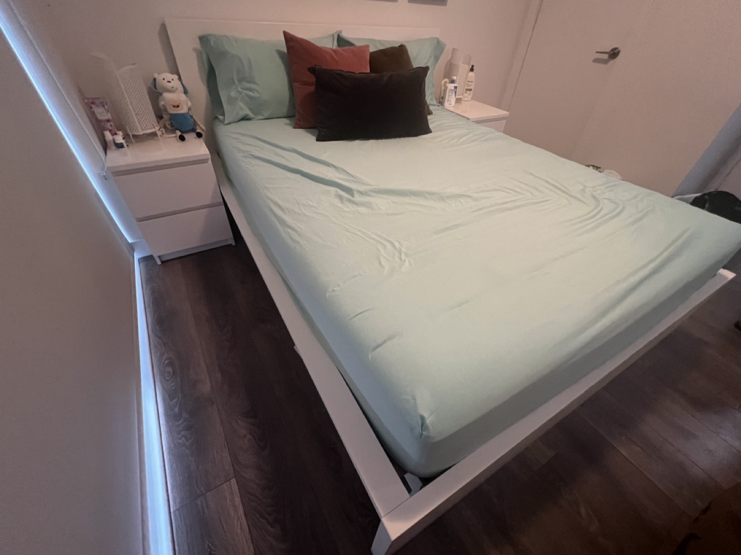 IKEA MALM Queen Bed Frame with mattress + 2 bedside tables
