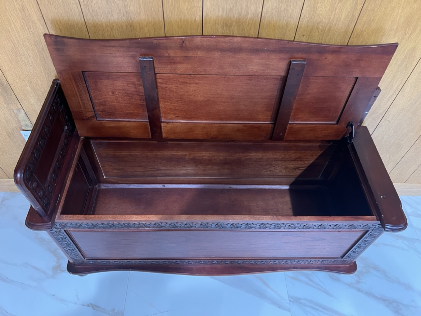 Carved Wooden Storage Bench - photo 2
