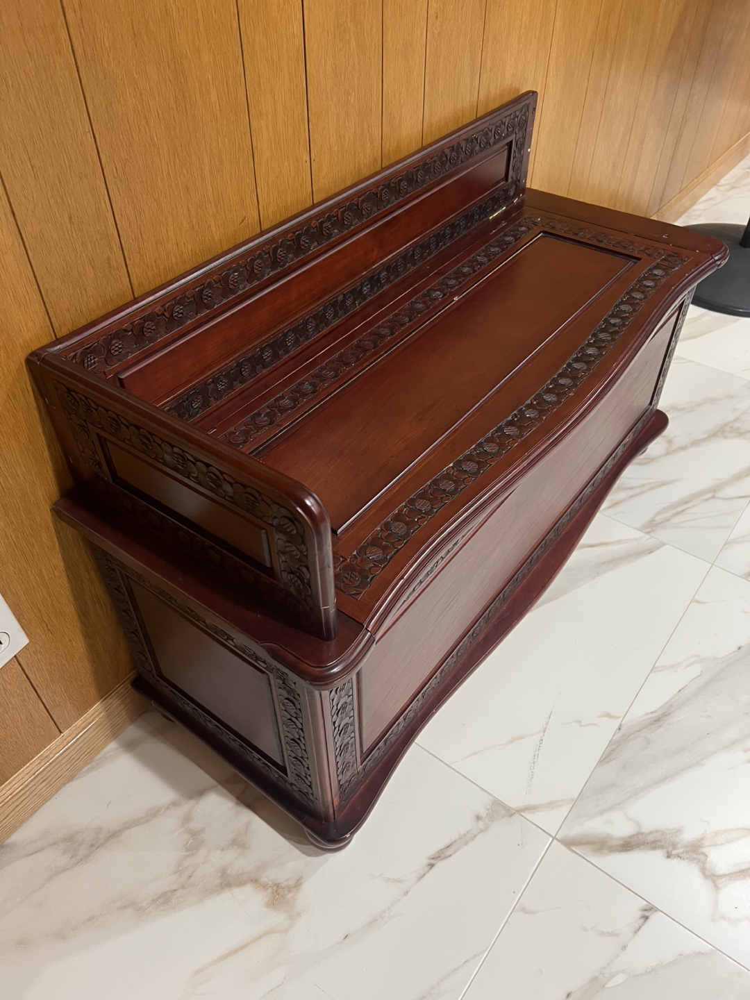Carved Wooden Storage Bench