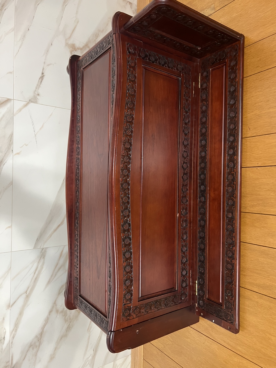 Carved Wooden Storage Bench - photo 3
